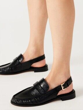 Black Leather Sling back Loafer